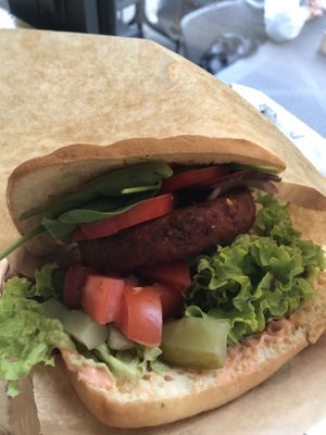 The beet burger. Delicious at Mango Vegan Street Food - Powisle in Warsaw