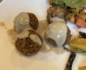 Nutty vegan meatballs at Eat Well Canteen 慧食堂 in New Territories