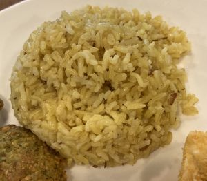 Turmeric rice at Eat Well Canteen 慧食堂 in New Territories