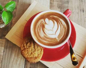 Vegan Mocha with vegan cookie at Brown Poodle in Penang