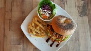 Brown Poodle Bagel Burger Platter  at Brown Poodle in Penang