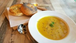 Bagel with Vegan Creamy Soup  at Brown Poodle in Penang