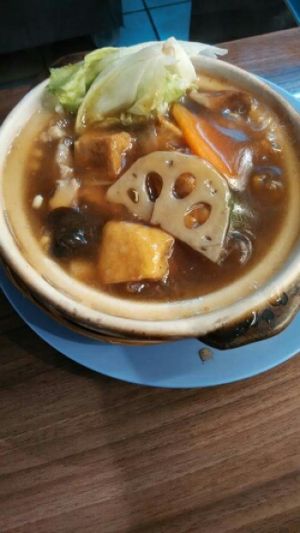 claypot Tofu with lotus roots and carrots at Fortune Tree Vegetarian Food Stall in Central Singapore