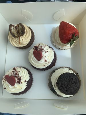 Red velvet, cheesecake, sticky date and cookies & cream cupcakes  at V Series in Kew