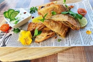 Crispy Cilantro Crepe with Vegan Tzatziki sauce at V Series in Kew