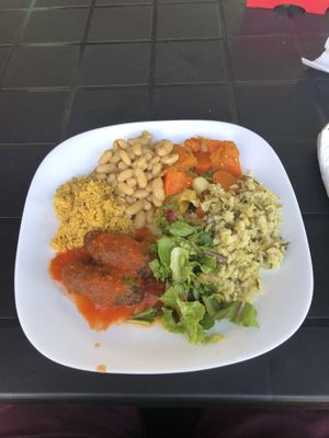 Quines de batata doce, feijão branco, abóbora e salada orgânica   at Cozinha Divina in Olinda