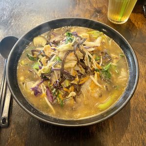 Satay noodle soup at Vegeme in South Brisbane