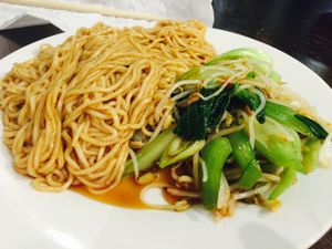 Dry noodles with vegetables  at Vegeme in South Brisbane