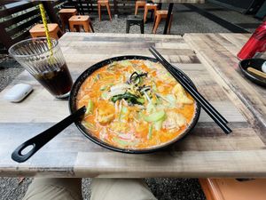 Laksa made vegan   at Vegeme in South Brisbane