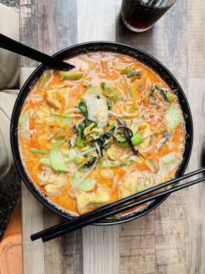 Laksa made vegan   at Vegeme in South Brisbane