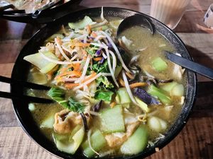 Satay noodles soup   at Vegeme in South Brisbane