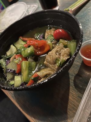 Tofu and vegetable soup   at Vegeme in South Brisbane