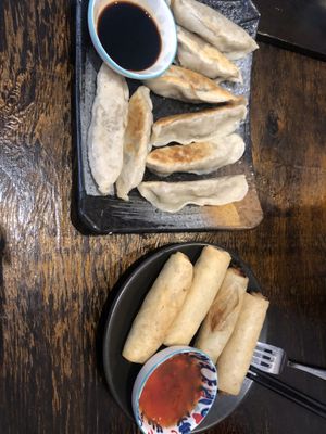 Fried dumplings and spring rolls  at Vegeme in South Brisbane