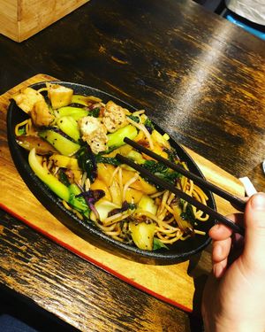 Sizzling Noodle with extra tofu at Vegeme in South Brisbane