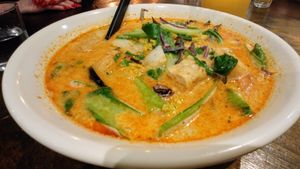 Laksa noodle soup at Vegeme in South Brisbane