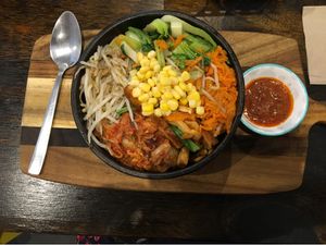 Bibimbap.    I needed to add more spice to this.   at Vegeme in South Brisbane