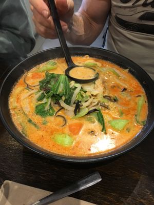 The Laksa was huge.   It was missing mushrooms balls and chunky tofu.  8/10!  at Vegeme in South Brisbane