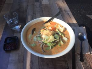 Vegan Option Laksa: $13.50 at Vegeme in South Brisbane