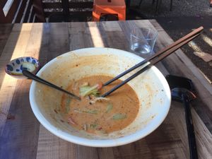 Laksa: enough for 2-3 pax, too huge to finish! at Vegeme in South Brisbane