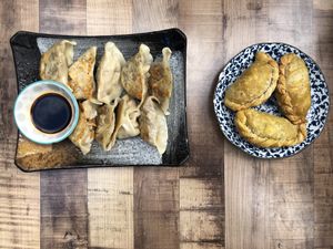 Pan-fried Dumplings & Curry puff at Vegeme in South Brisbane