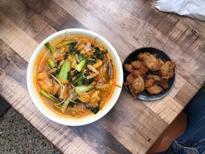 TomYum noodle Soup & Deep-fried Suji at Vegeme in South Brisbane