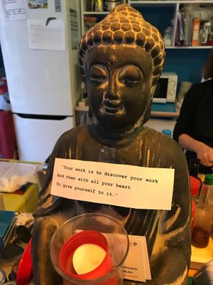 Beautiful Buddha and message  at El Karmem in Malaga