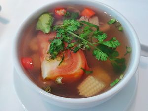 Tom yam vegetarian soup at Thanying Restaurant - Amara Hotel in Central Singapore