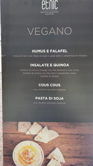 vegetarian menu at Etnic in Lugano