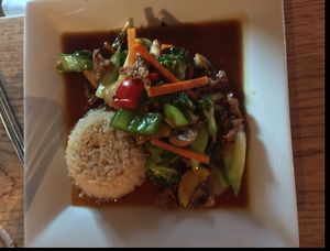 Vegan citrus spare ribs and vegetables  at Green Elephant Vegetarian Bistro & Bar in Portsmouth