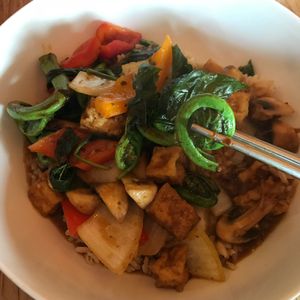 Fiddlehead rice bowl special at Green Elephant Vegetarian Bistro & Bar in Portsmouth