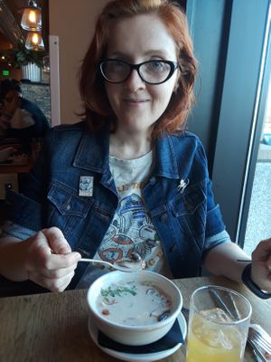 Having a bowl of soup on a chilly day.  at Green Elephant Vegetarian Bistro & Bar in Portsmouth