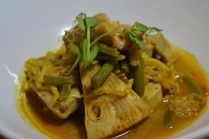 Sayur nangka.. 
young jackfruit in gulai sauce
 at Monggo Restaurant in Mount Lawley