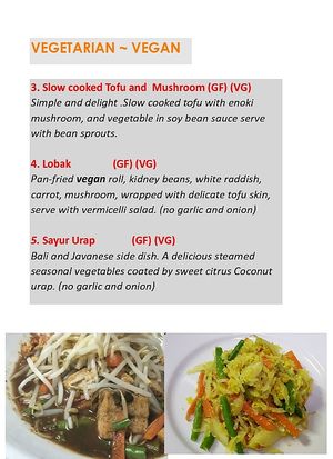 vegan menu at Monggo Restaurant in Mount Lawley