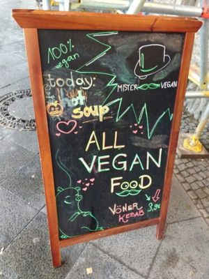 sign out front at Mister Vegan in Berlin