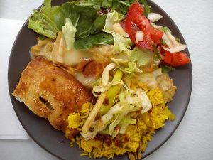 salad, rice with tofu, mushrooms vegetables at Terra Viva in Espinho