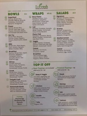 Menu (1) at SoFresh - Fowler Ave in Tampa