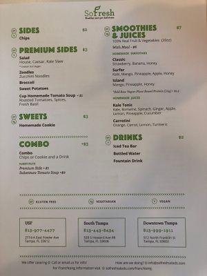 Menu (2) at SoFresh - Fowler Ave in Tampa