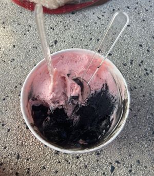 Strawberry and Black Hawaiian flavor - sorry had to eat some … then thought photo !   at Mirkoz Ice Cream in Sirmione