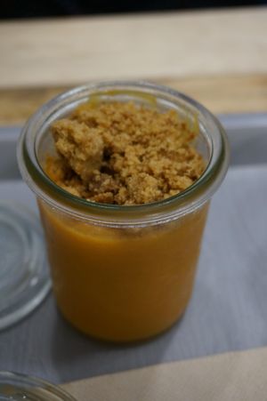 Crème légère au citron-patate douce & crumble coco. at Le Veganovore in Paris