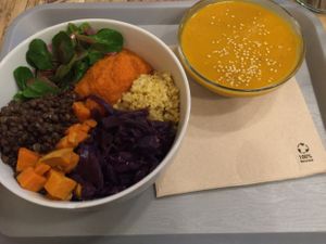 The soup and Cooked bowl at Le Veganovore in Paris