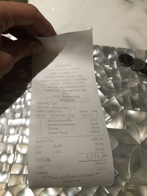 Two mains, two rice and five changs   at Baan Kanitha in Bangkok