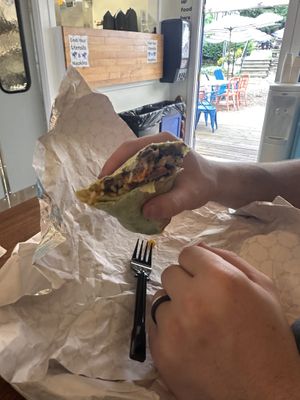 Hubbys version of the vegan burrito   at Blue Horse Cafe in Fish Creek