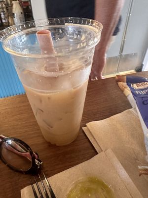 Oat milk latte, I always bring my own straw   at Blue Horse Cafe in Fish Creek