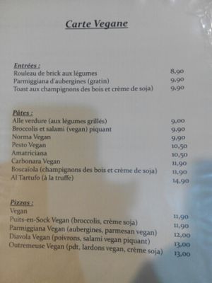 Vegan menu at Da Victoria in Liege