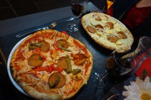 Amazing vegan pizza with violife cheese and probably Wheaty chorizo at Da Victoria in Liege
