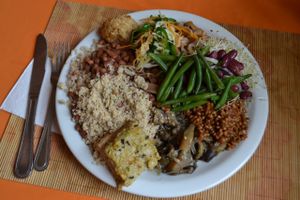 My plate on February 9, 2016 (yes, I was hungry): delicious food at Trigais in Caxias Do Sul