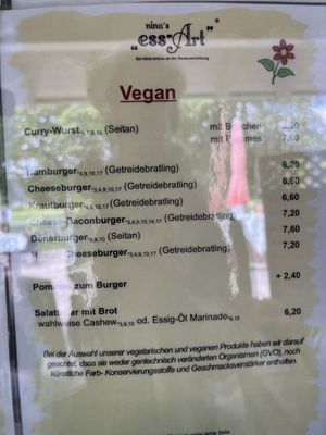 Vegane Karte  at nina's ess-Art in Immendingen