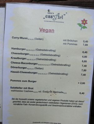Vegan menu at nina's ess-Art in Immendingen