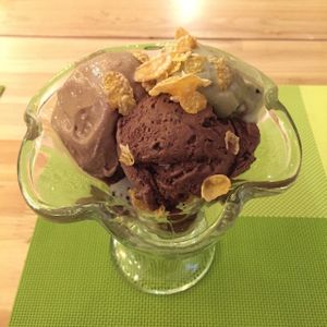 Chocolate, coffee and green tea ice cream at Cloud Kitchen in Beijing