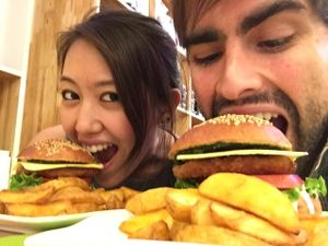 The burger is huge!  at Cloud Kitchen in Beijing